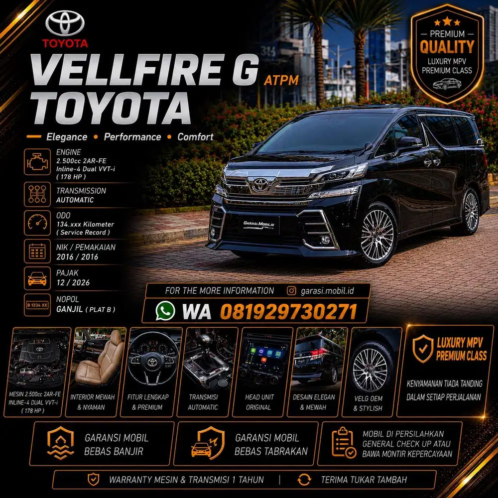 Toyota Vellfire G 2.5 ATPM 2016