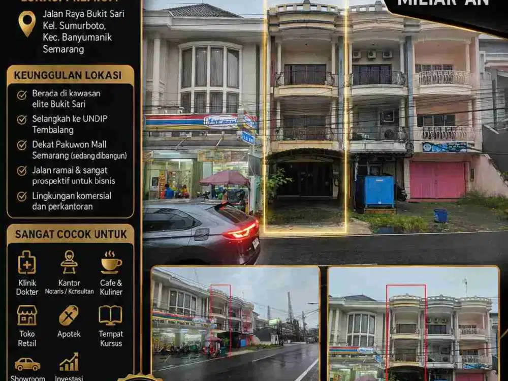 Ruko 3 lantai di kawasan elite Bukit Sari Semarang, dekat UNDIP dan Pakuwon Mall, dilelang cuma 1,7 miliar Harga segini sekarang dapat ruko 3 lantai di lokasi premium, Jarang banget.
