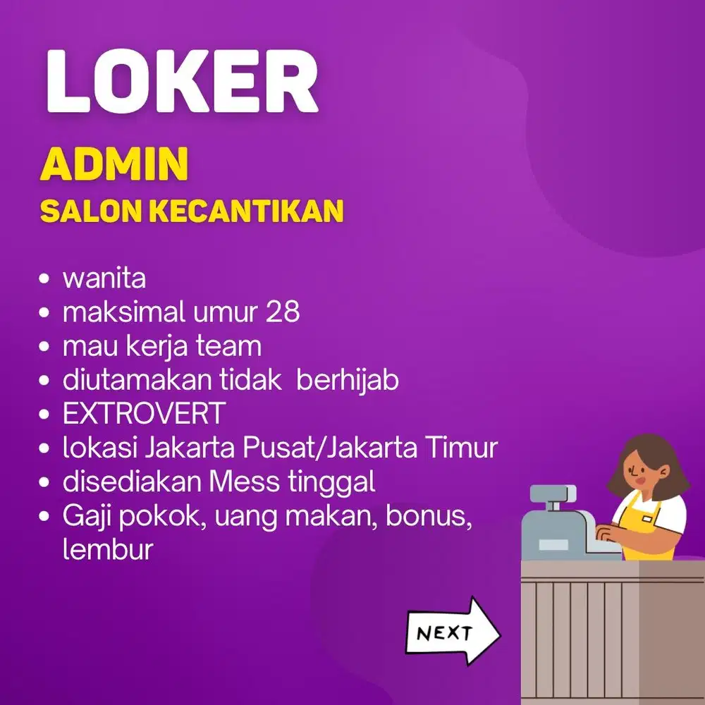Loker Admin Salon Kecantikan