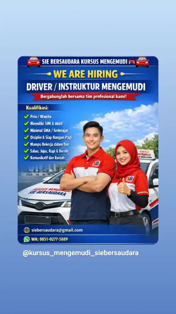 Dibutuhkan instruktur mengemudi mobil