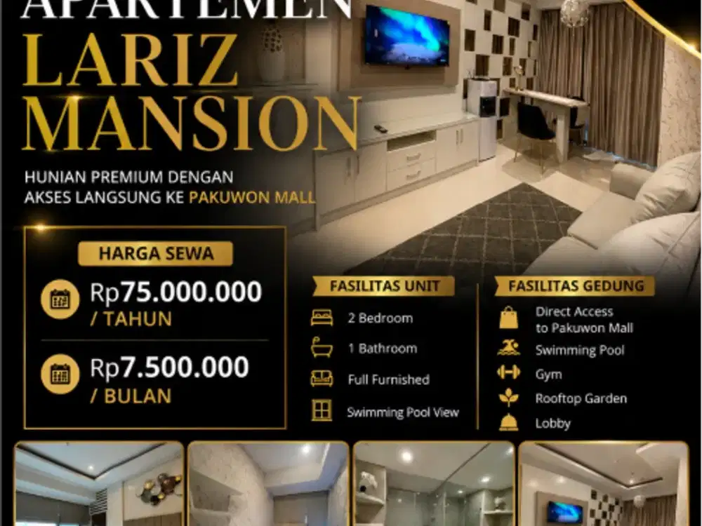DISEWAKAN APARTEMEN LARIZ MANSION – PAKUWON MALL SURABAYA