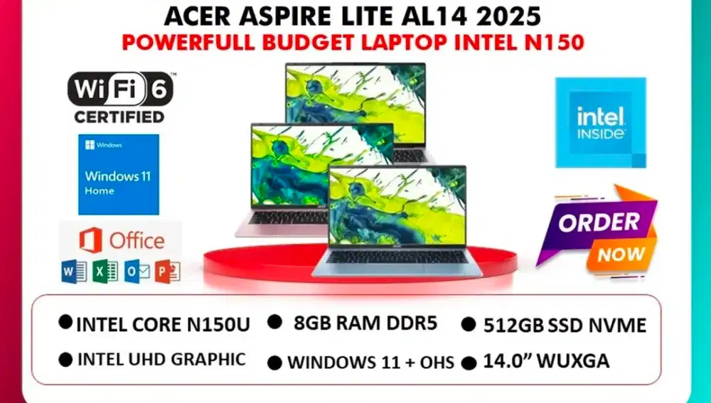 Acer Aspire Lite AL14 N150 Ram 8gb SSD 512gb Windows 11+OHS+O365