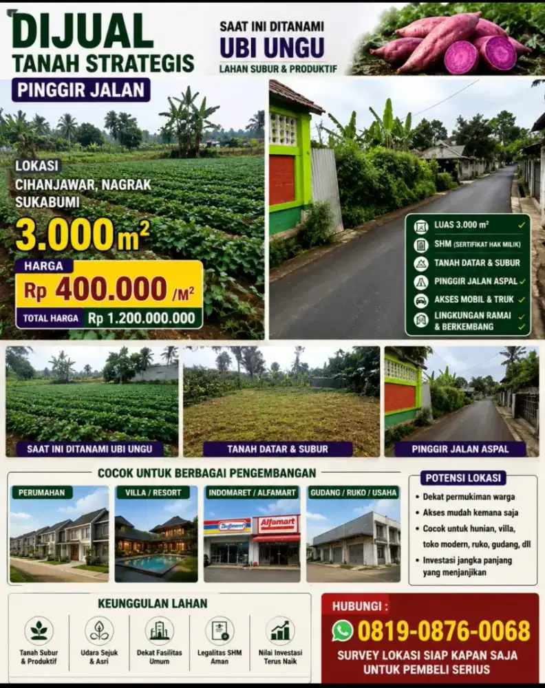 Tanah pinggir jalan hotmix Nagrak