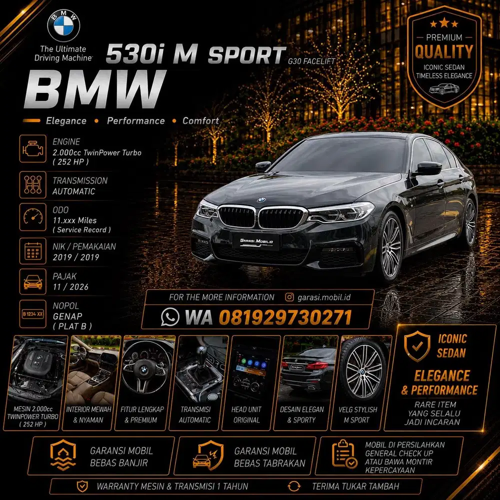 BMW 530i M Sport G30 2019 / Odo 11rbu Miles