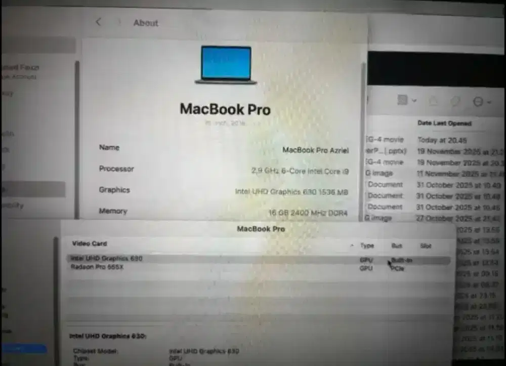 MacBook Pro I9 ram 16 Gb A1990