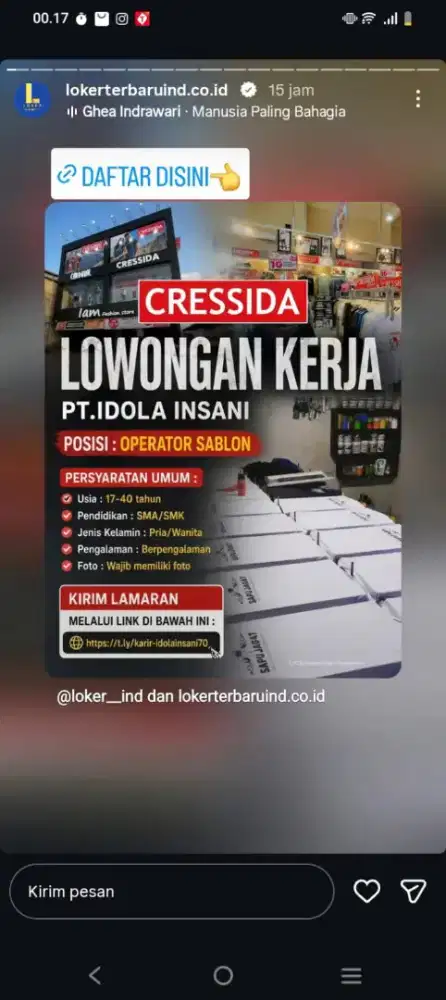 LOWONGAN KUSUS LAKI LAKI