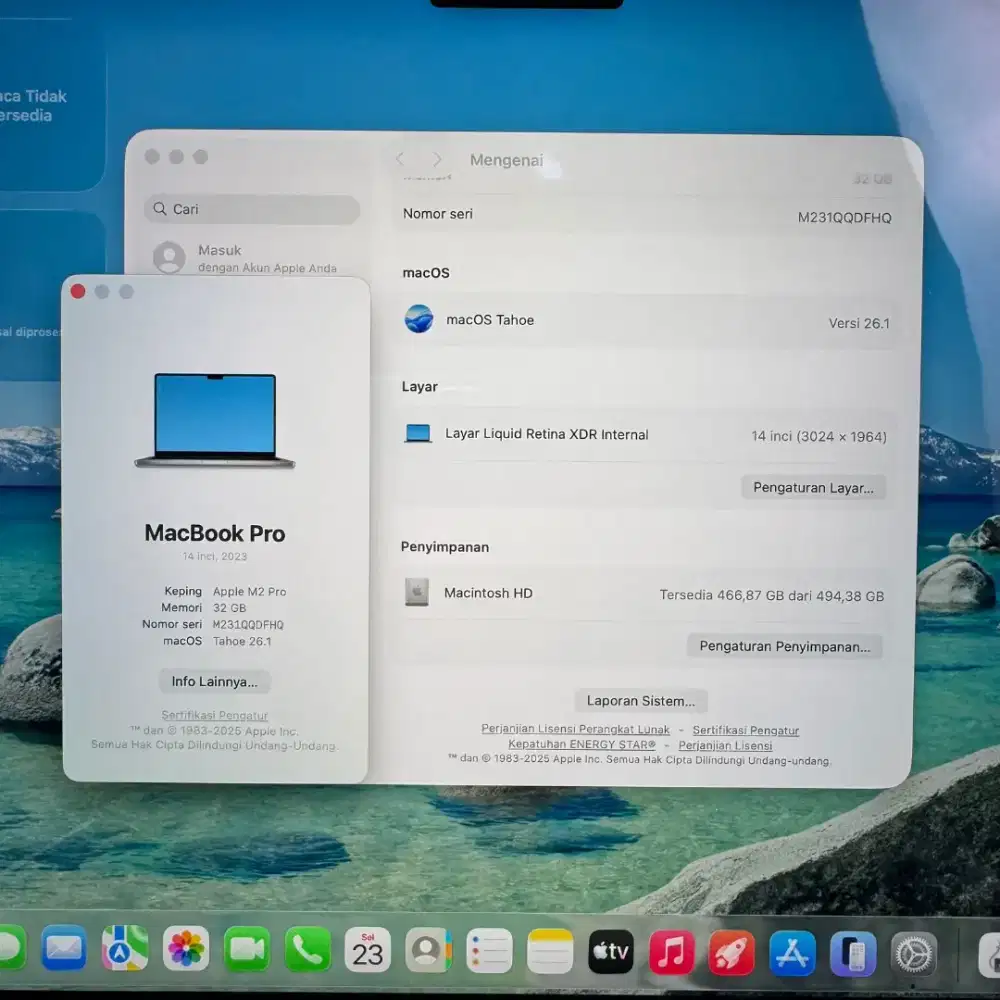 Macbook M2 Pro 14 Inch Ram 32 Ssd 512 lengkap full set Space Grey