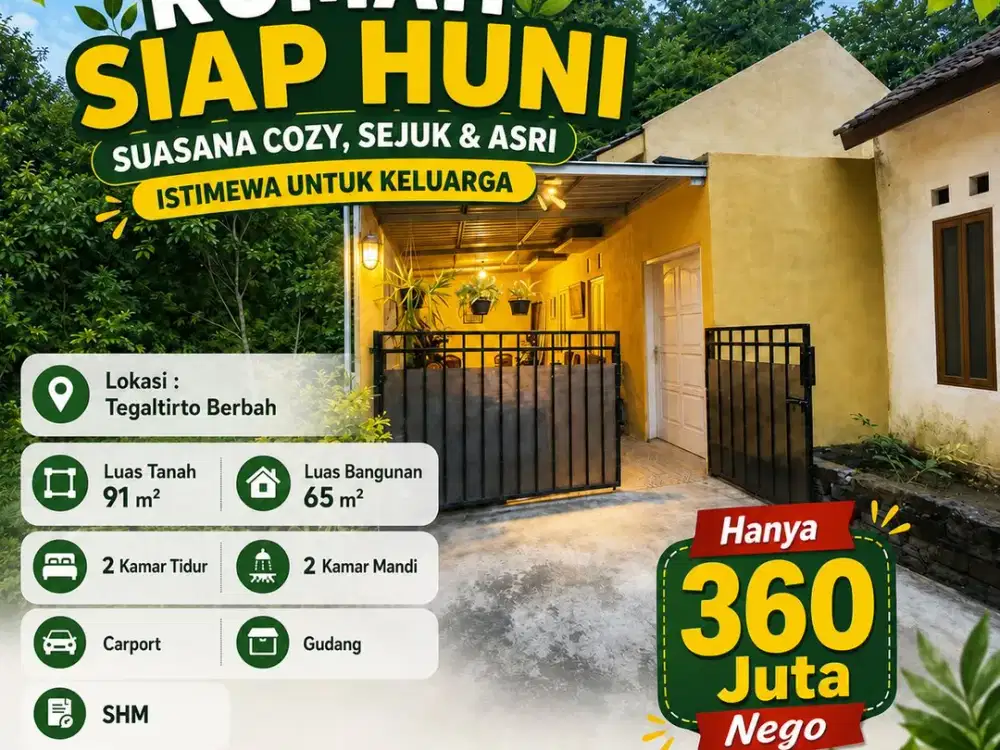 RUMAH SIAP HUNI SUASANA COZY, SEJUK & ASRI DI BERBAH SLEMAN