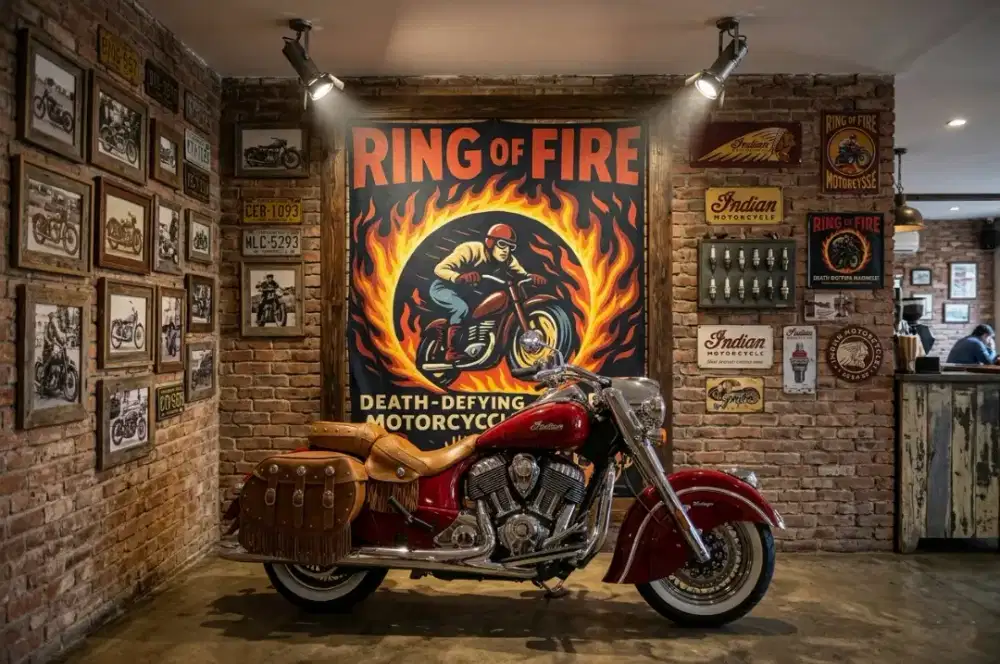 Poster kain big size sepeda motor display retro lawas vintage antik