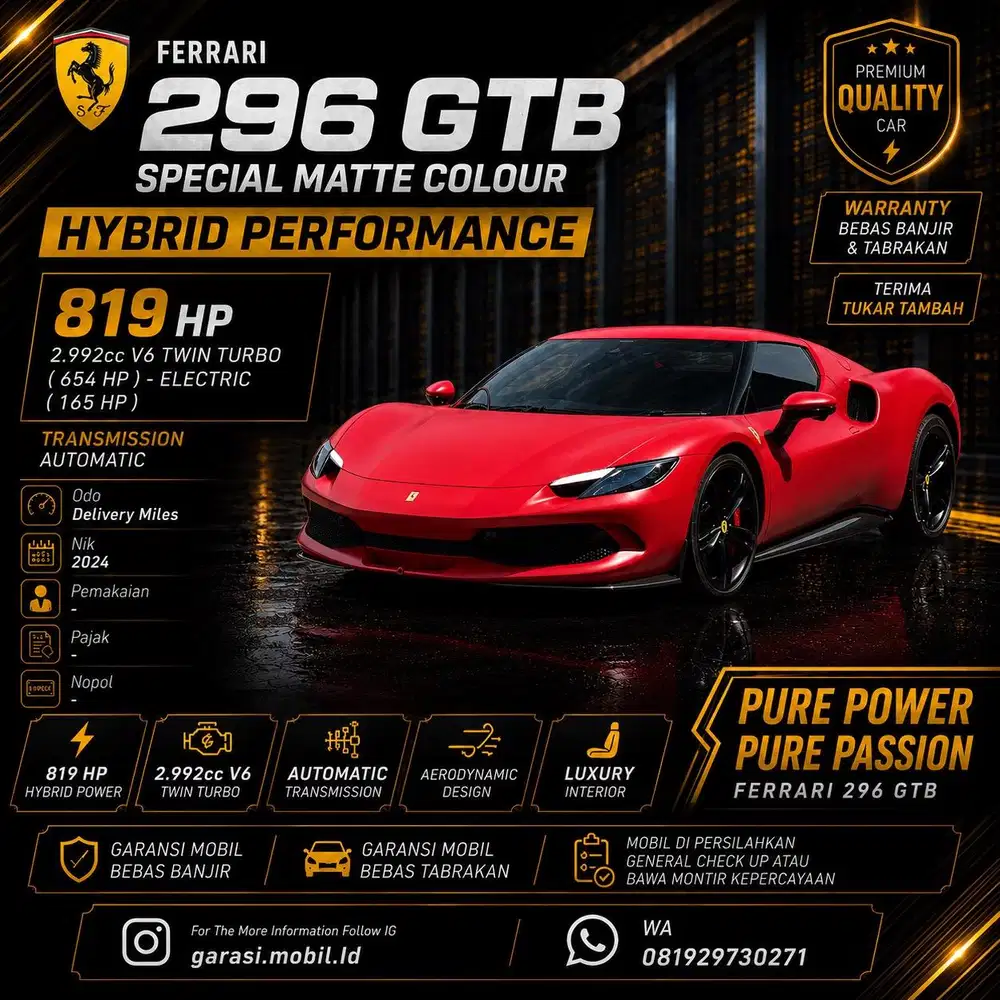 Ferrari 296 GTB Special Matte Colour 2024 / Brand New