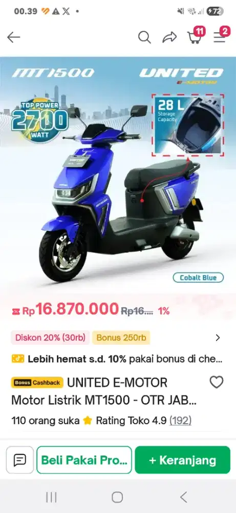 Jual Motor Listrik United MT 1500 100% New