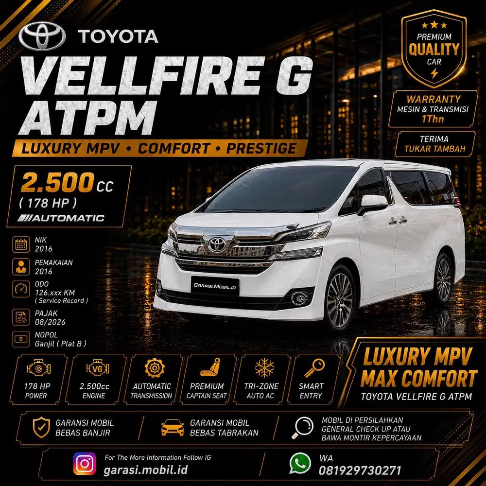 Toyota Vellfire G 2.5 ATPM 2016