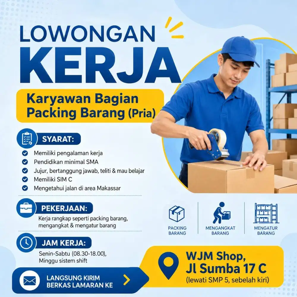 Dibutuhkan Karywan Toko Bagian Packing - Rangkap Kerja