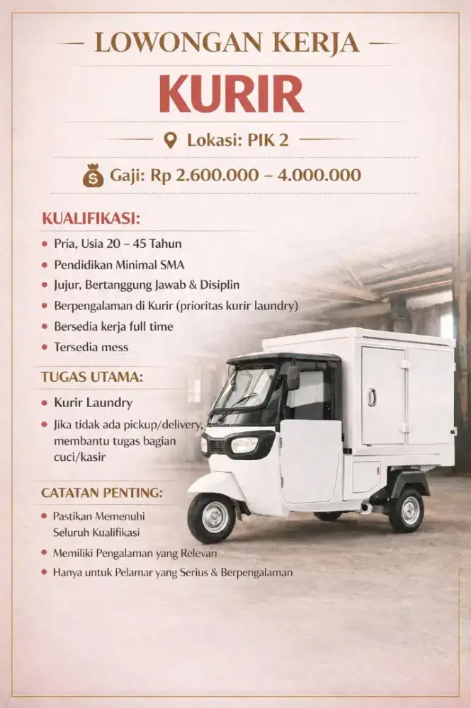 Lowongan Kerja Kurir Laundry PIK2
