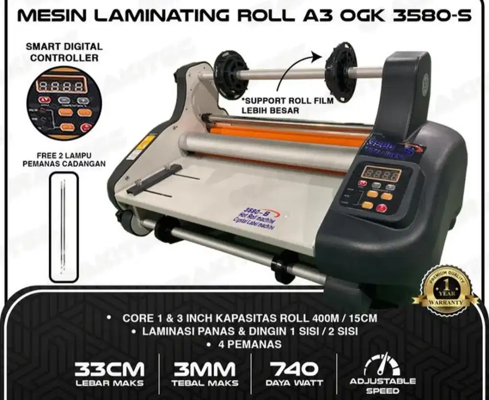 Dijual Mesin Laminating/Laminasi A3 OGK 3580s Hot/Panas & Cold/dingin