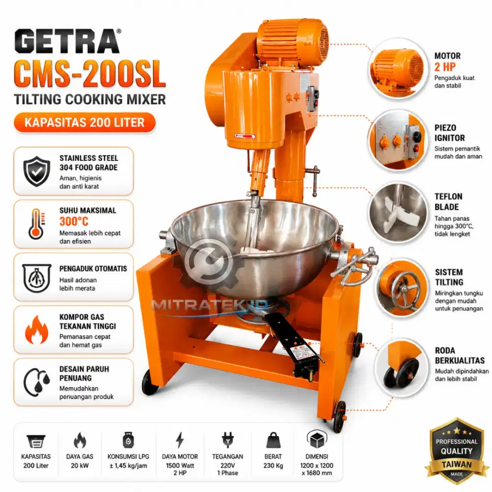 GETRA CMS-200SL Tilting Cooker Mixer 200L Stainless 304