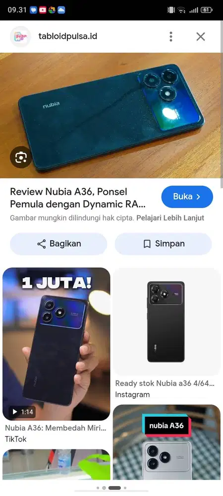 Nubia a36 jual cepat