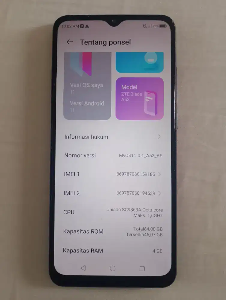Di jual HP ZTE Blade A52 Ram 4/64 (Original) fungsi normal semua