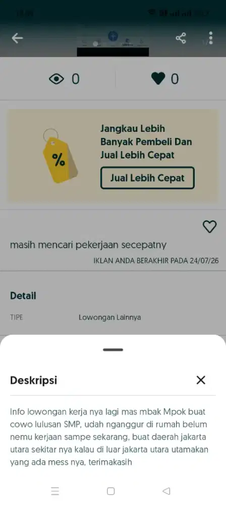 masih mencari pekerjaan secepatnya