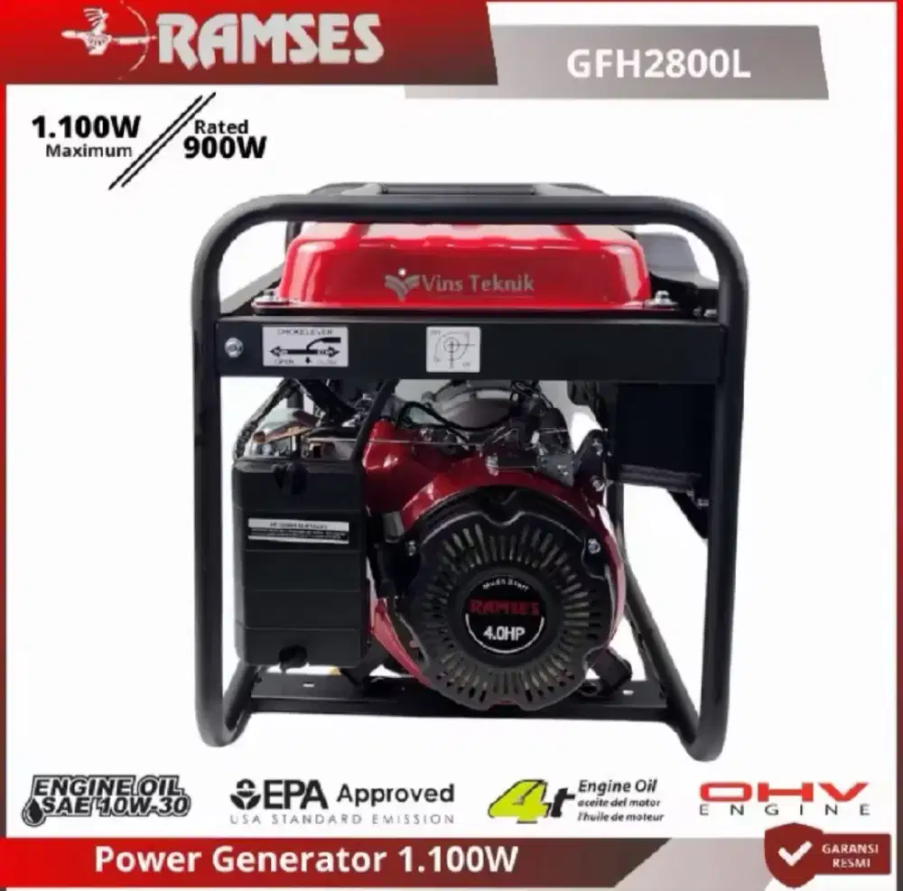 RAMSES GFH2800 Mesin Genset Bensin 1.100Watt Power Generator Set 4HP