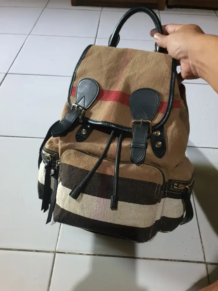 RANSEL BACKPACK BRAND BURBERRY ORI LONDON BAHAN CANVAS & KULIT