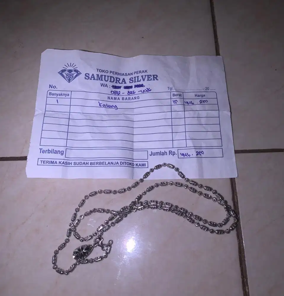 kalung pria silver perak biji lada chrome