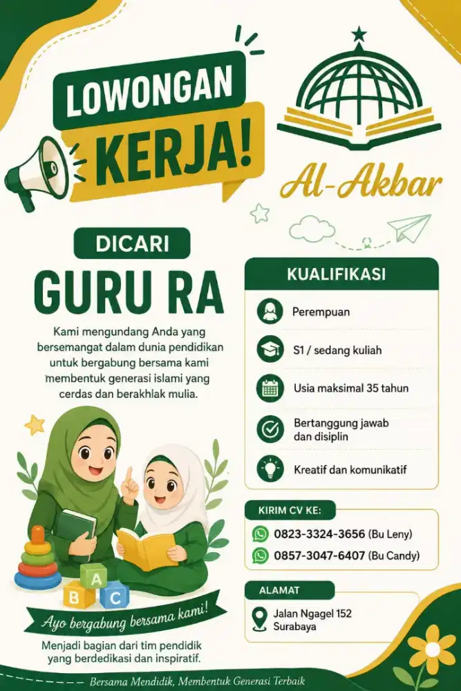 LOWONGAN KERJA GURU SD/MI DAN TK/RA