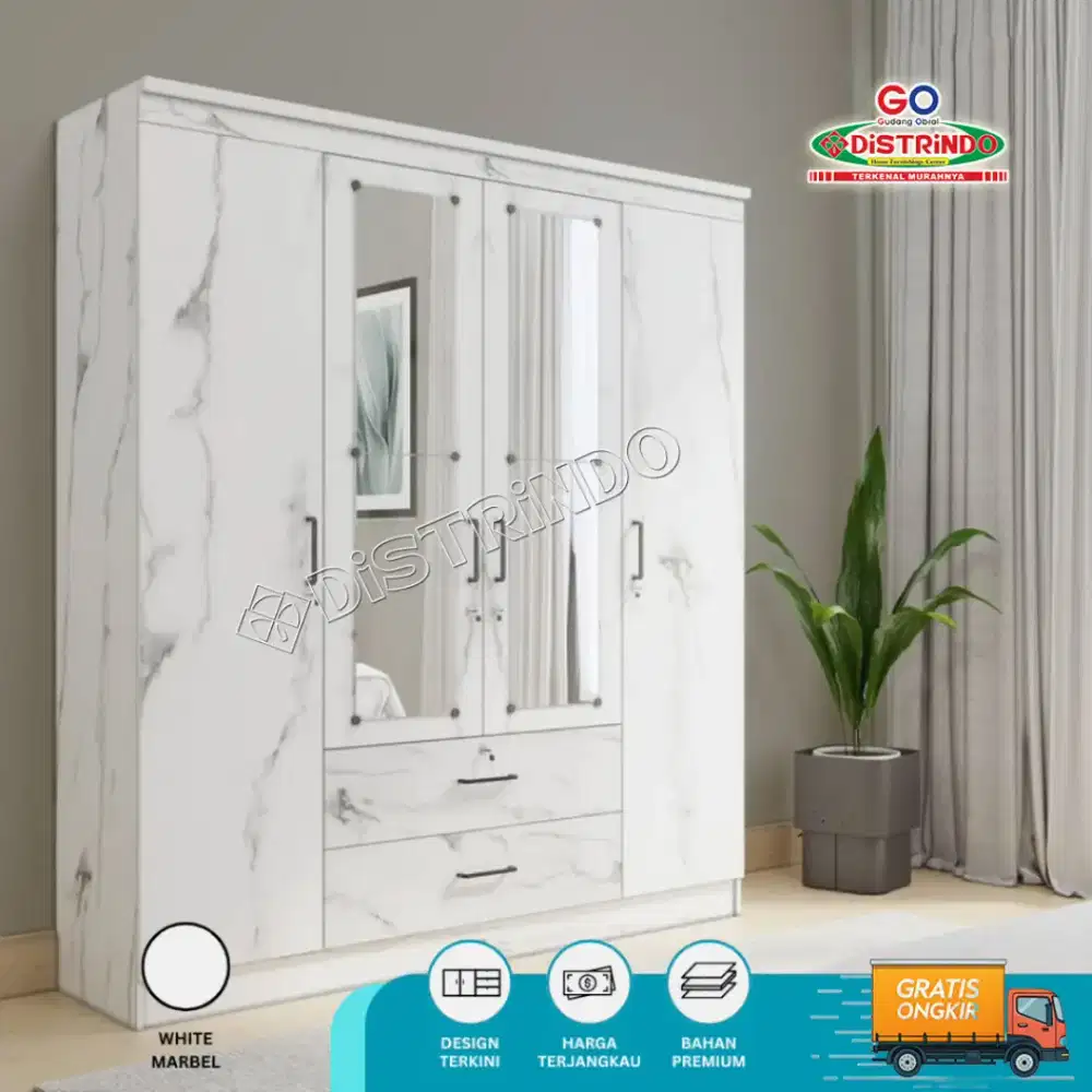 Lemari Pakaian 4Pintu Cermin Panjang JUMBO