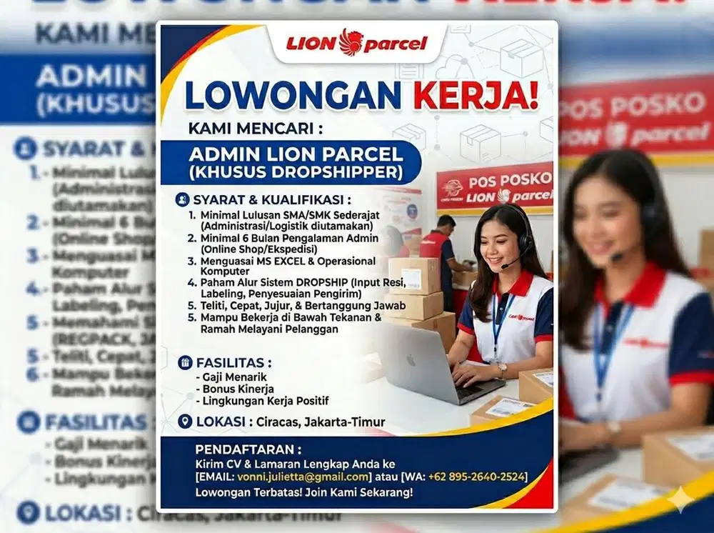 Dibutuhkan admin lion parcel