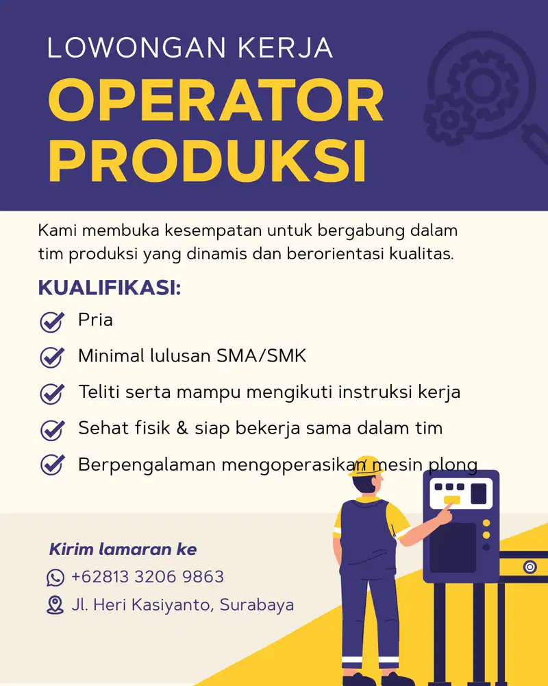 LOWONGAN OPERATOR MESIN PLONG