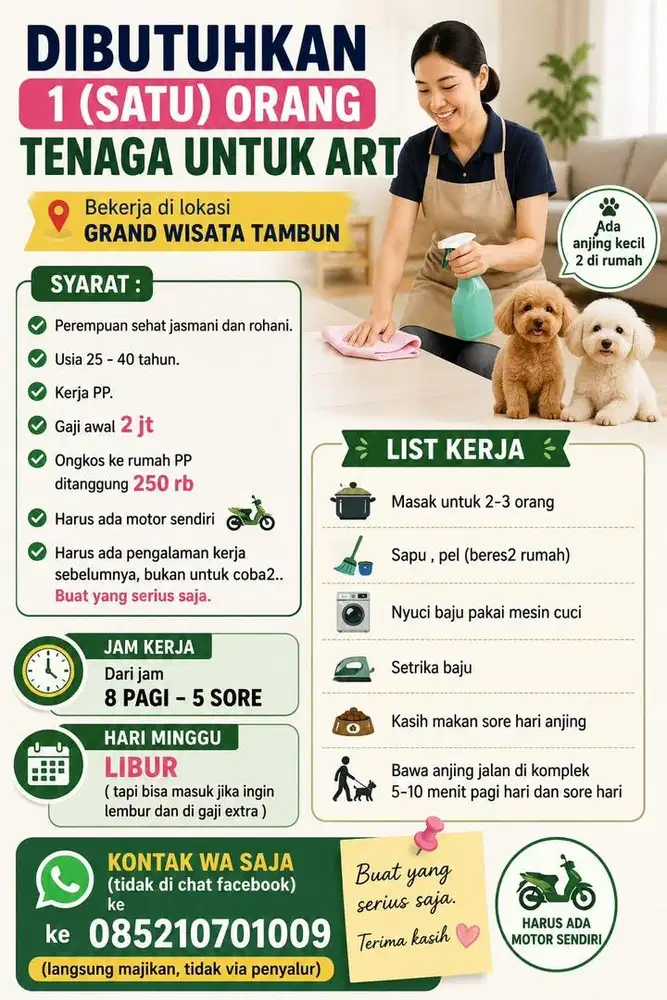 Dibutuhkan ART Di Grand Wisata