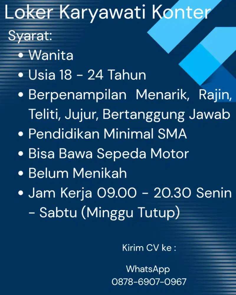 Loker Karyawati Toko Handphone (Baca Deskripsi)