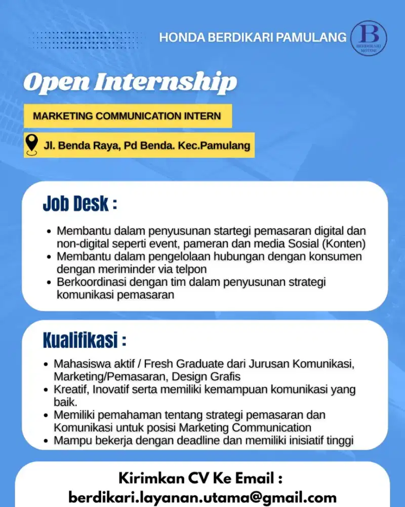 OPEN INTERNSHIP : MARKETING COMMUNICATION INTERN
