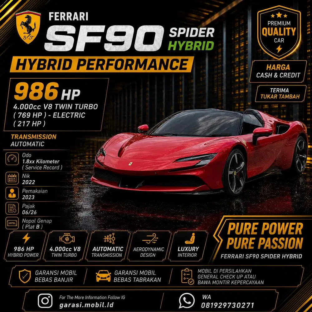 Ferrari SF90 Spider Hybrid 4.0 V8 2022 / 2023 / Odo 1rbu Kilometer