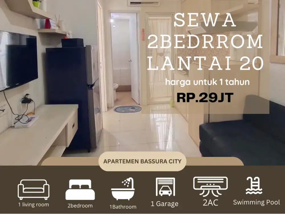 sewa 2kamar tahunan murah tower terbaru apartemen bassura city