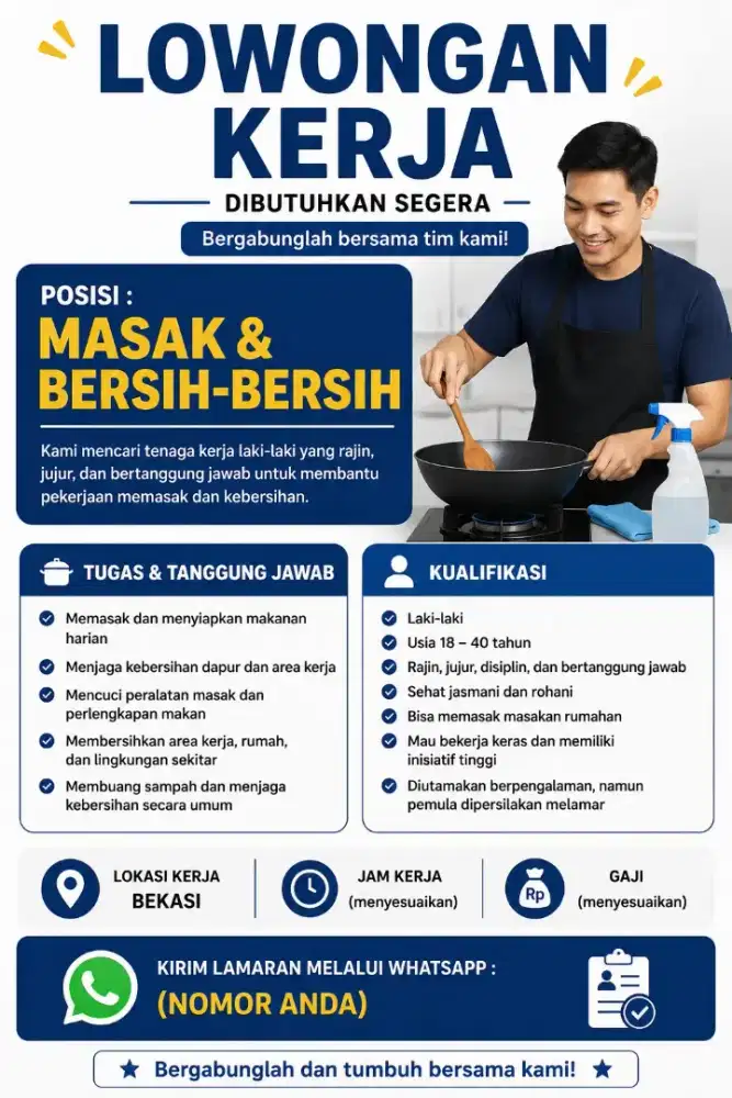 LOWONGAN KERJA MEMASAK DAN BERSIH BERSIH