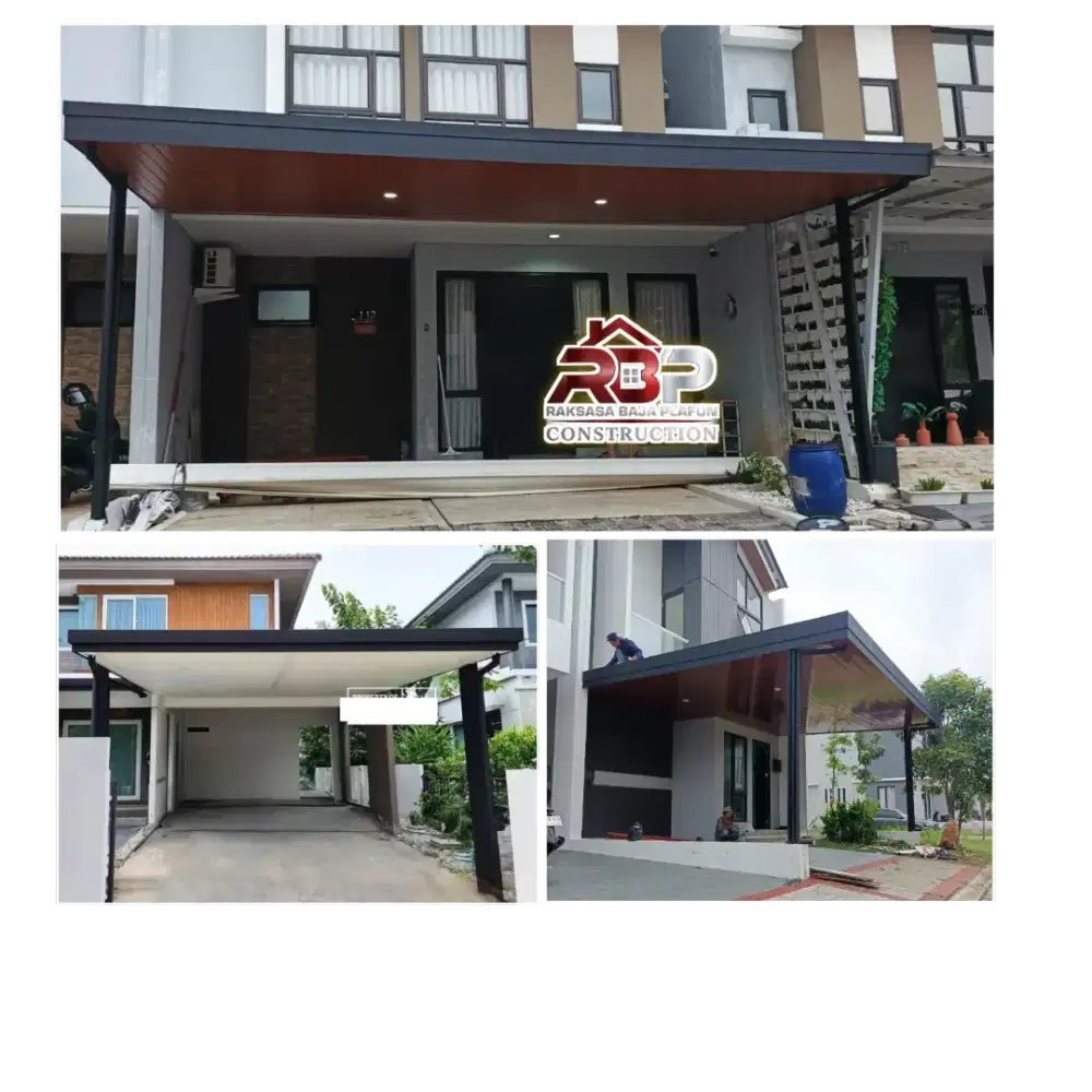 Kanopi baja ringan atap alderon + plafon PVC terpasang