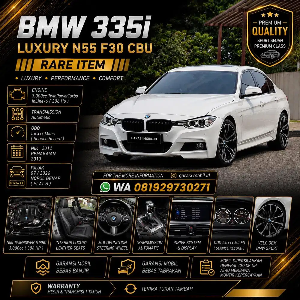 BMW 335i F30 CBU N55 2012