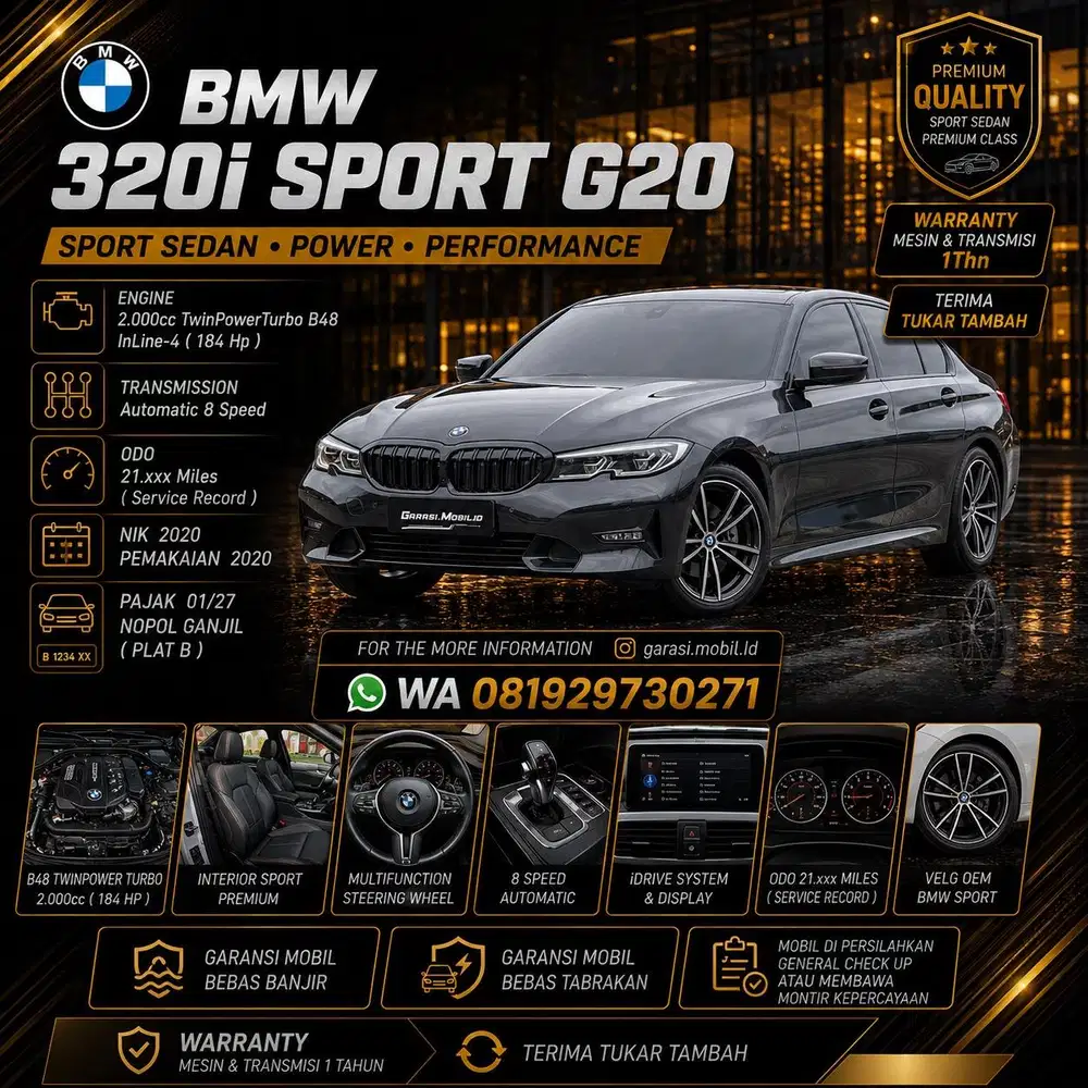 BMW 32i Sport G20 2020 / Odo 21rbu Miles