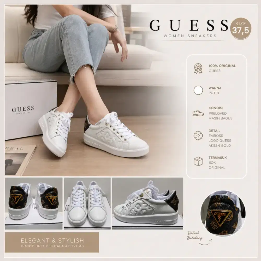 GUESS Original Sneakers Wanita Putih Size 37,5 - Preloved