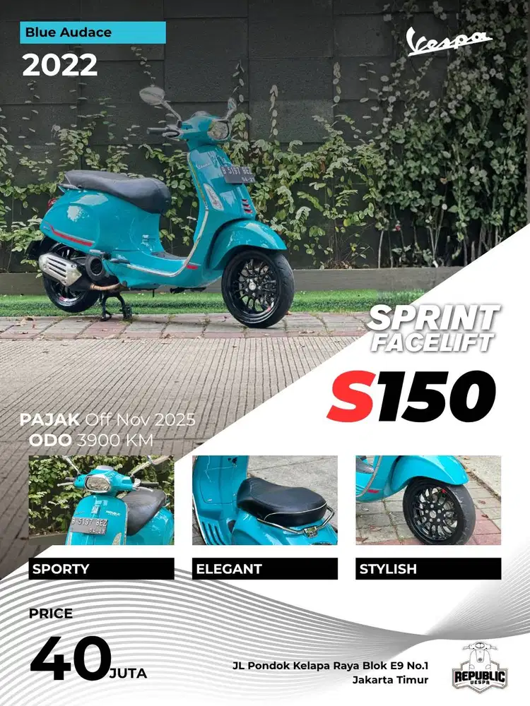 VESPA SPRINT S150 IGET FACELIFT 2022 BLUE AUDACE PERFECT CONDITION