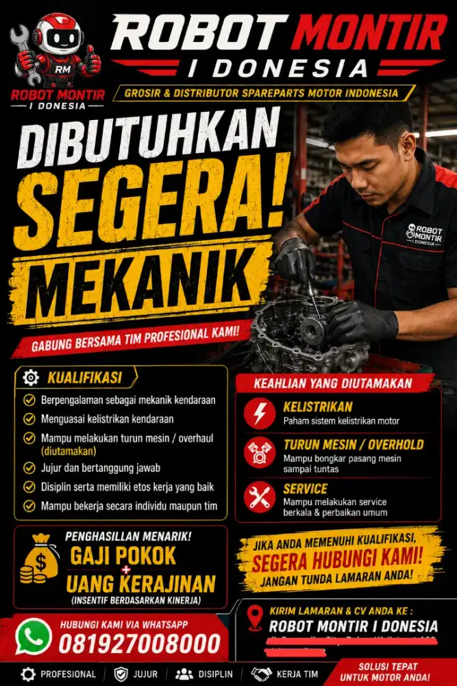 DIBUTUHKAN MEKANIK BENGKEL MOTOR