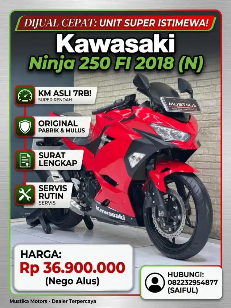 Odo 7rb Istimewa!!Kawasaki Ninja 250 Fi pmk 2019 Red N Asli-Mustika