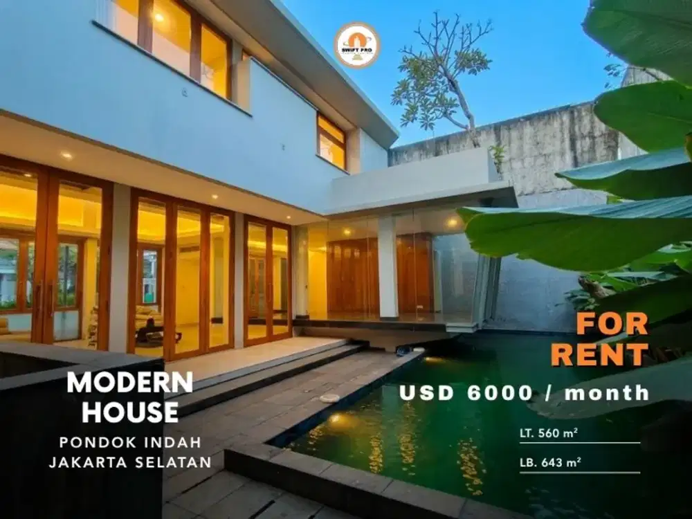 For Rent Rumah Modern siap huni dengan lokasi strategis di area Pondok Indah