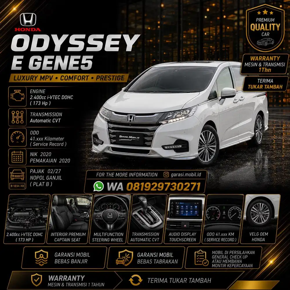 Honda Odyssey 2.4 E AT Gen 5 2020 / Odo 41rbu Kilometer