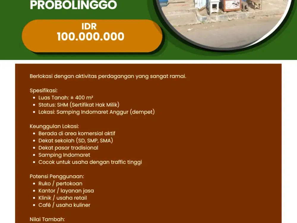 DISEWAKAN RUMAH / TANAH STRATEGIS PROBOLINGGO