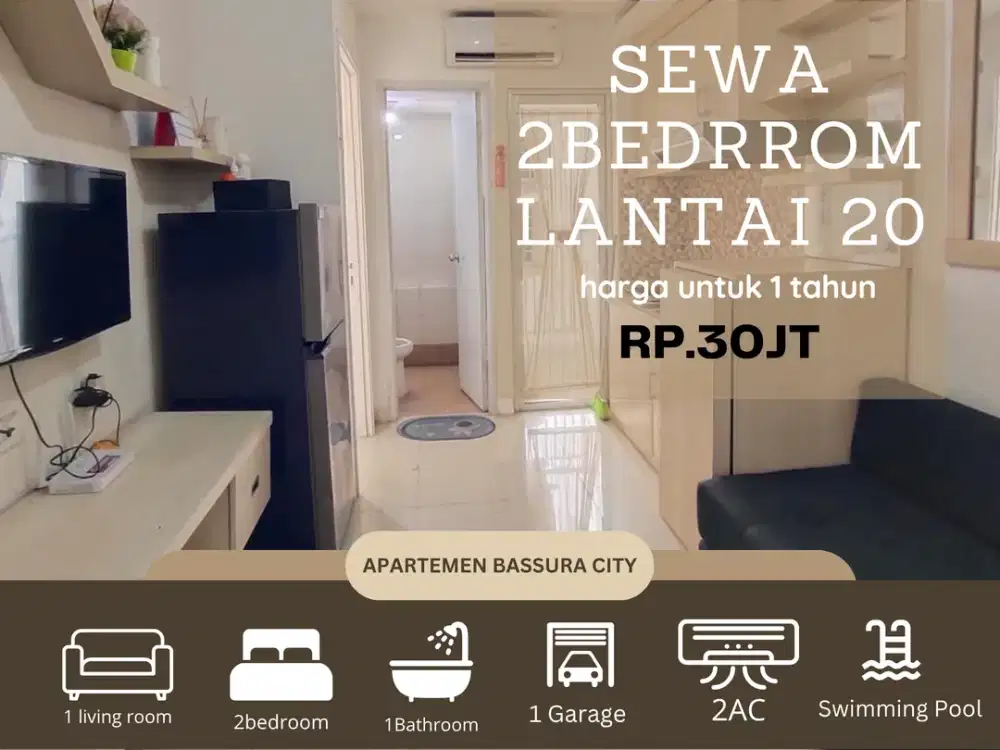 sewa 2kamar tahunan murah tower terbaru apartemen bassura city