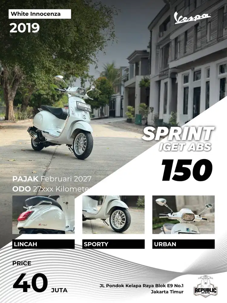 VESPA SPRINT 150 IGET ABS 2019 WHITE INNOCENZA PERFECT CONDITION