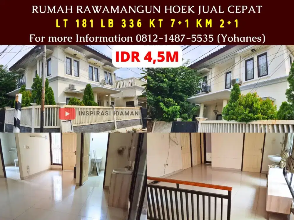 Rumah Rawamangun 181mtr Hoek Jual Cepat