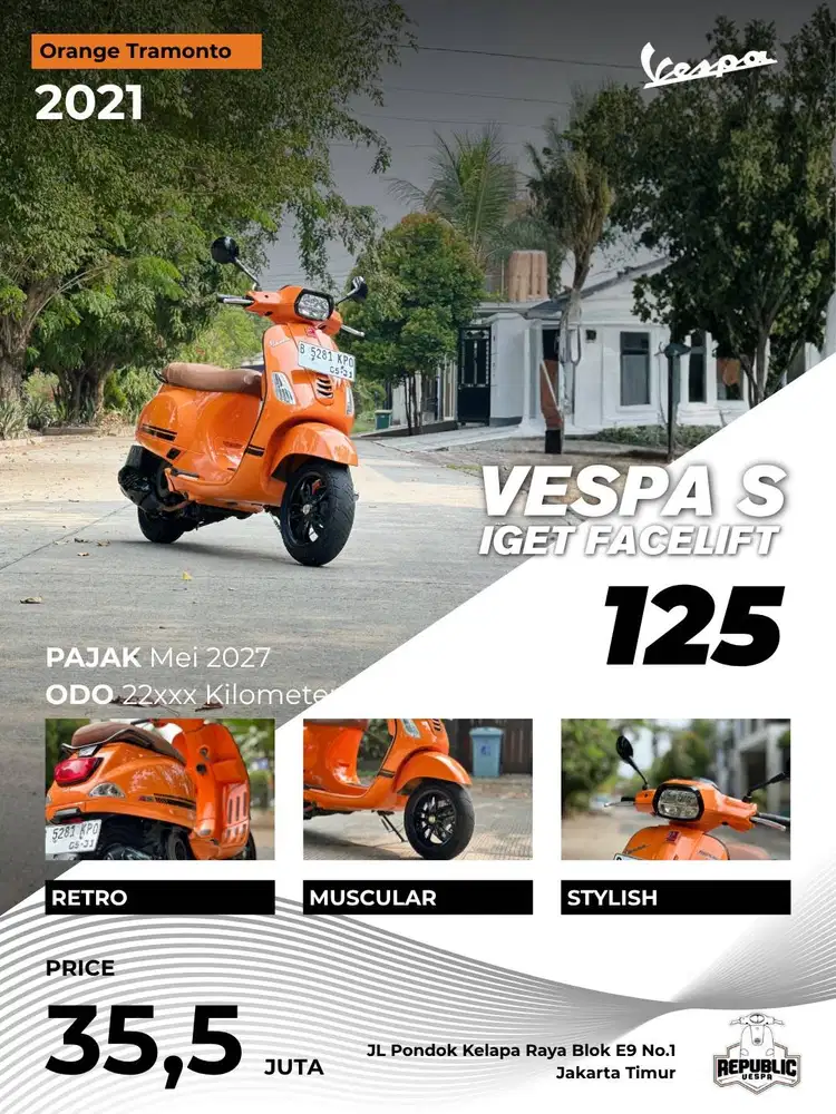 VESPA S125 IGET FACELIFT 2021 ORANGE TRAMONTO PERFECT CONDITION